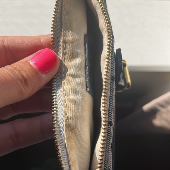 Louis Vuitton blue canvas monogram coin purse 6 in . long and 3 in. wide. - Picture 6 of 8